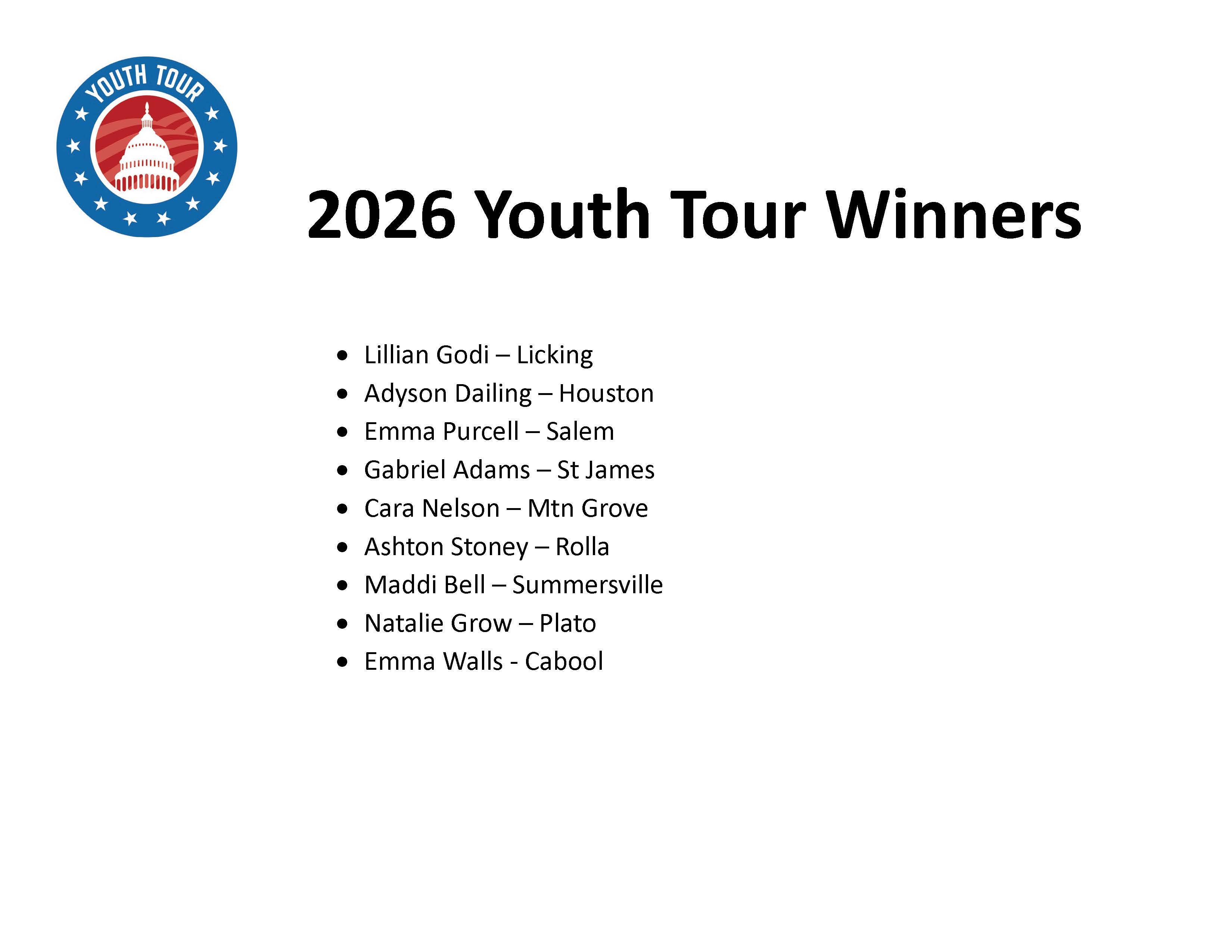 2026 Youth Tour Delegates